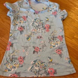 Vintage Ship N Shore Floral Womens  Shirt - Blue and Pink size 14